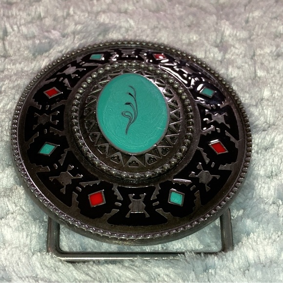NWOT- WESTERN BELT BUCKLE AZTEC DESIGN WITH RED AND TEAL ACCENTS - Picture 7 of 9